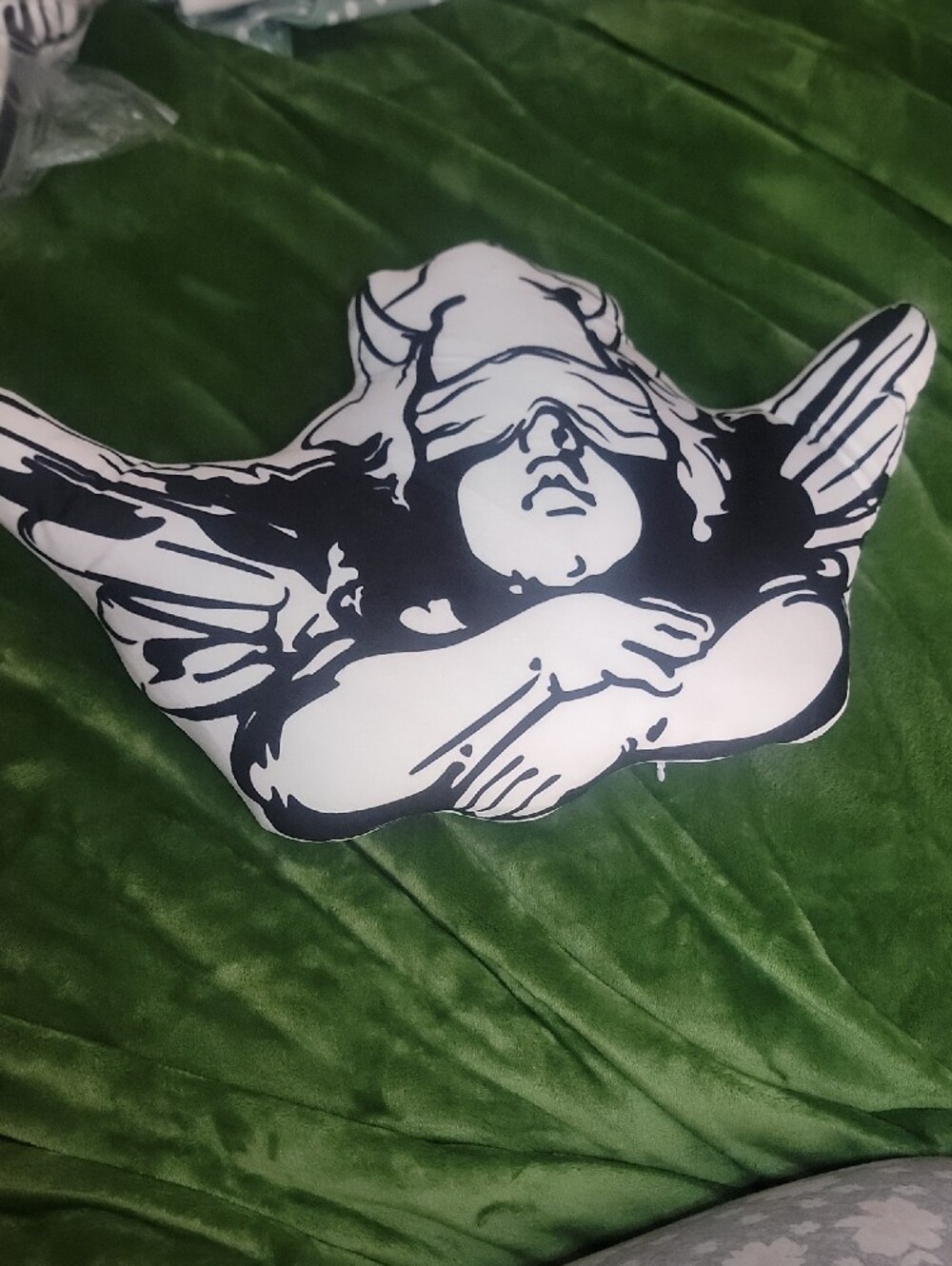 Boys Lie Throw Pillow Black and White Cherub Pillow - Picture 4 of 5